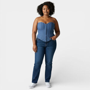 PRETTYLITTLETHING Corset Women Size 12 Large Blue Denim Lace Up Back Woven Shape